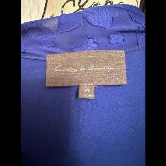 Royal Blue Lace Wrap Top with Floral Embroidery - Picture 3 of 3